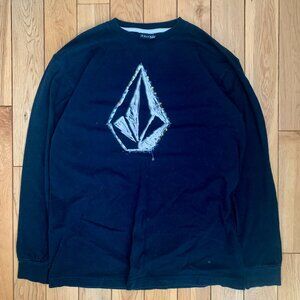 Y2K Volcom Long Sleeve Tee Shirt Youth XL Men's Small Black Big Logo Print